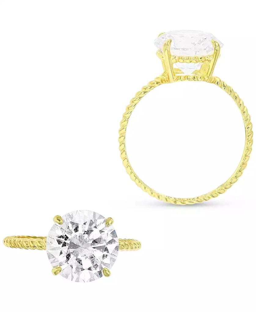 Macy's Cubic Zirconia Solitaire Textured Shank Engagement Ring in 10k Gold 4