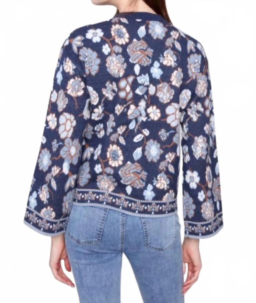 CHARLIE B Floral Jacquard Sweater In Blue Floral 2