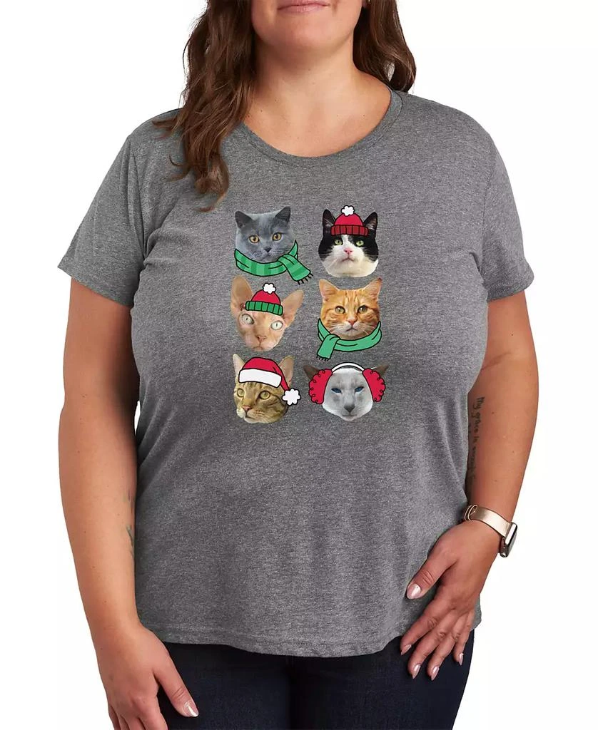 Hybrid Apparel Trendy Plus Size Christmas Cats Graphic T-shirt 1