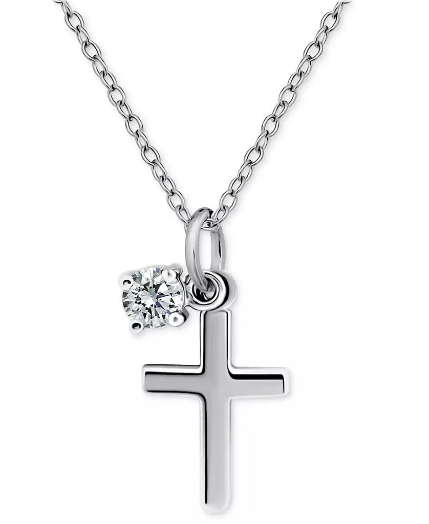 Giani Bernini Polished Cross & Cubic Zirconia Dangle Pendant Necklace, 16" + 2" extender, Exclusively at Macy's 1