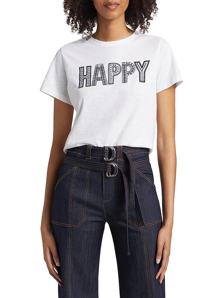 Cinq à Sept Embroidered "Happy" Cotton T-Shirt 3