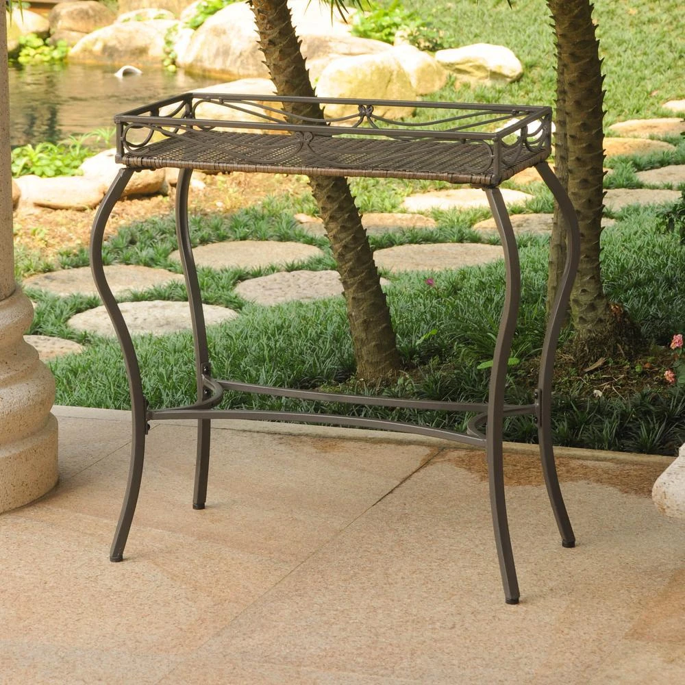 International Caravan Valencia Resin Wicker/Steel Rectangular Plant Table 1