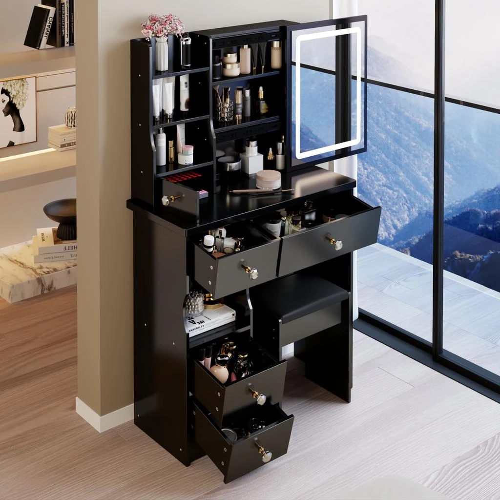 Streamdale Furniture Streamdale Vanity Table with LED Mirror 
Stool 3