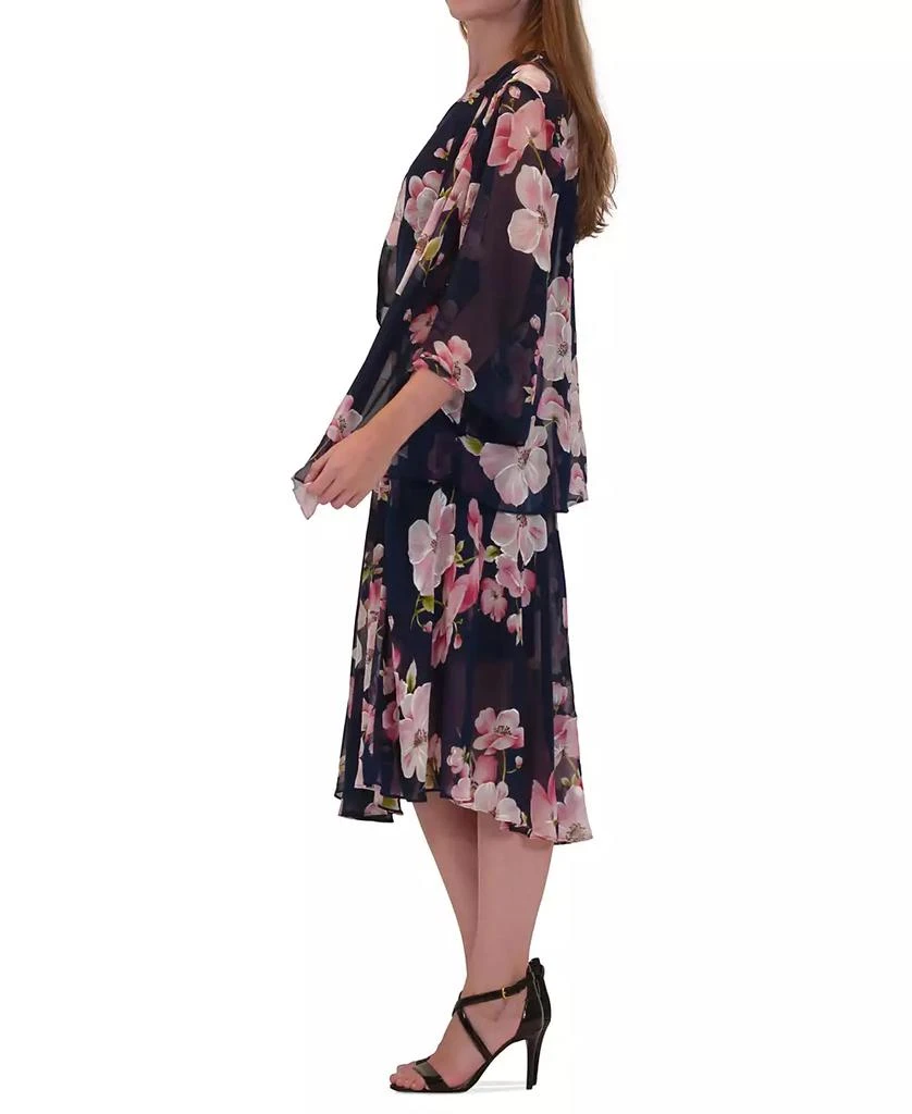 Robbie Bee Plus Size Floral Print Open-Front Chiffon Jacket Dress 3