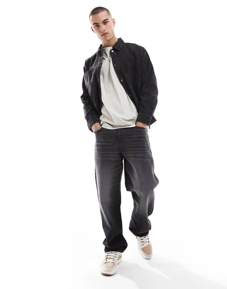 Pull&Bear Pull&Bear denim acid washed overshirt in black 3