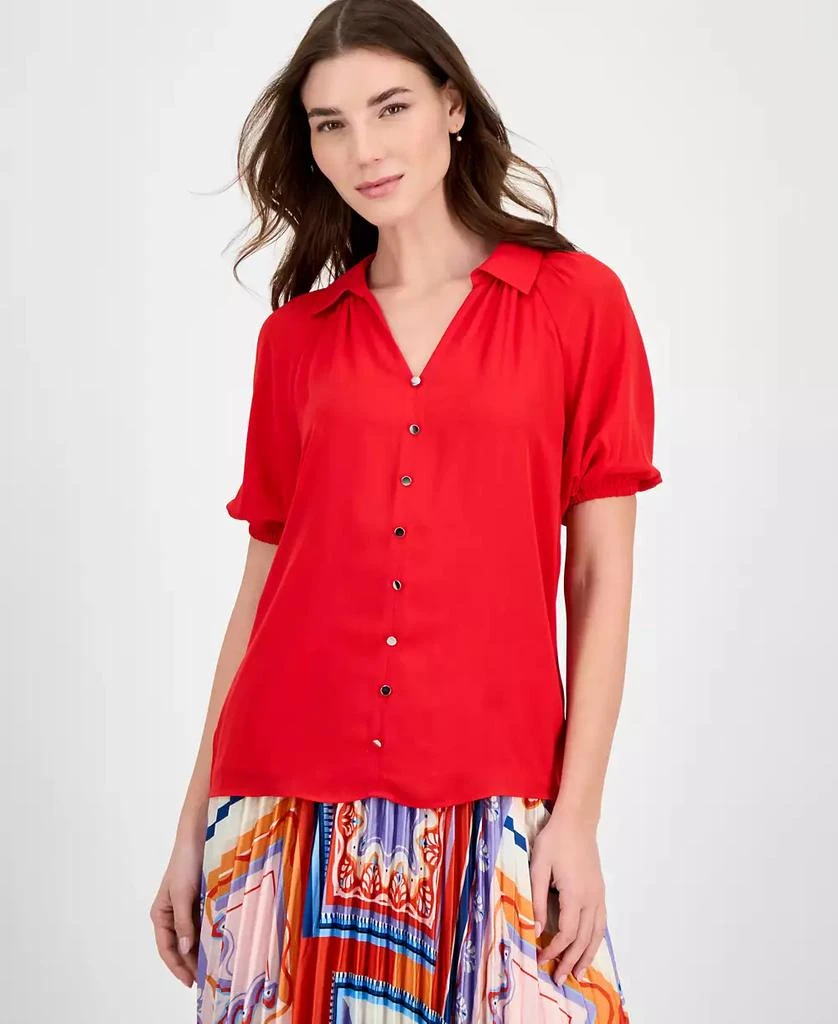 Tahari Women's Solid-Color Georgette Split-Neck Blouse 1