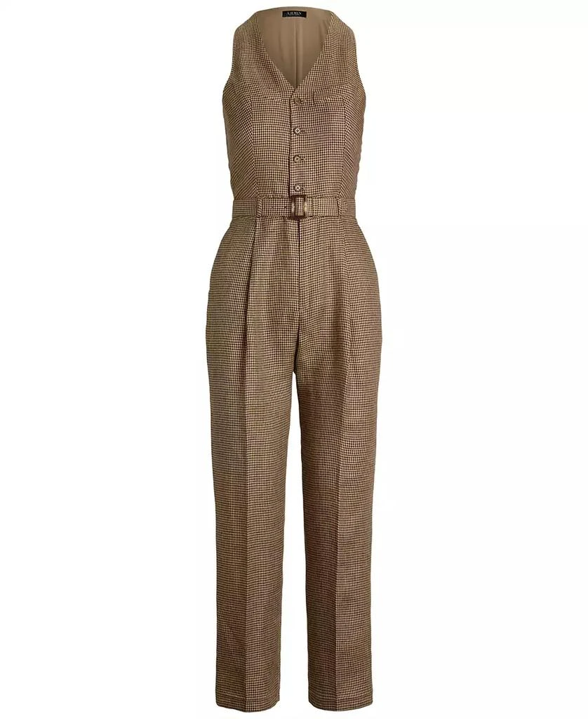 Ralph Lauren Women's Houndstooth Belted Linen Jumpsuit 5