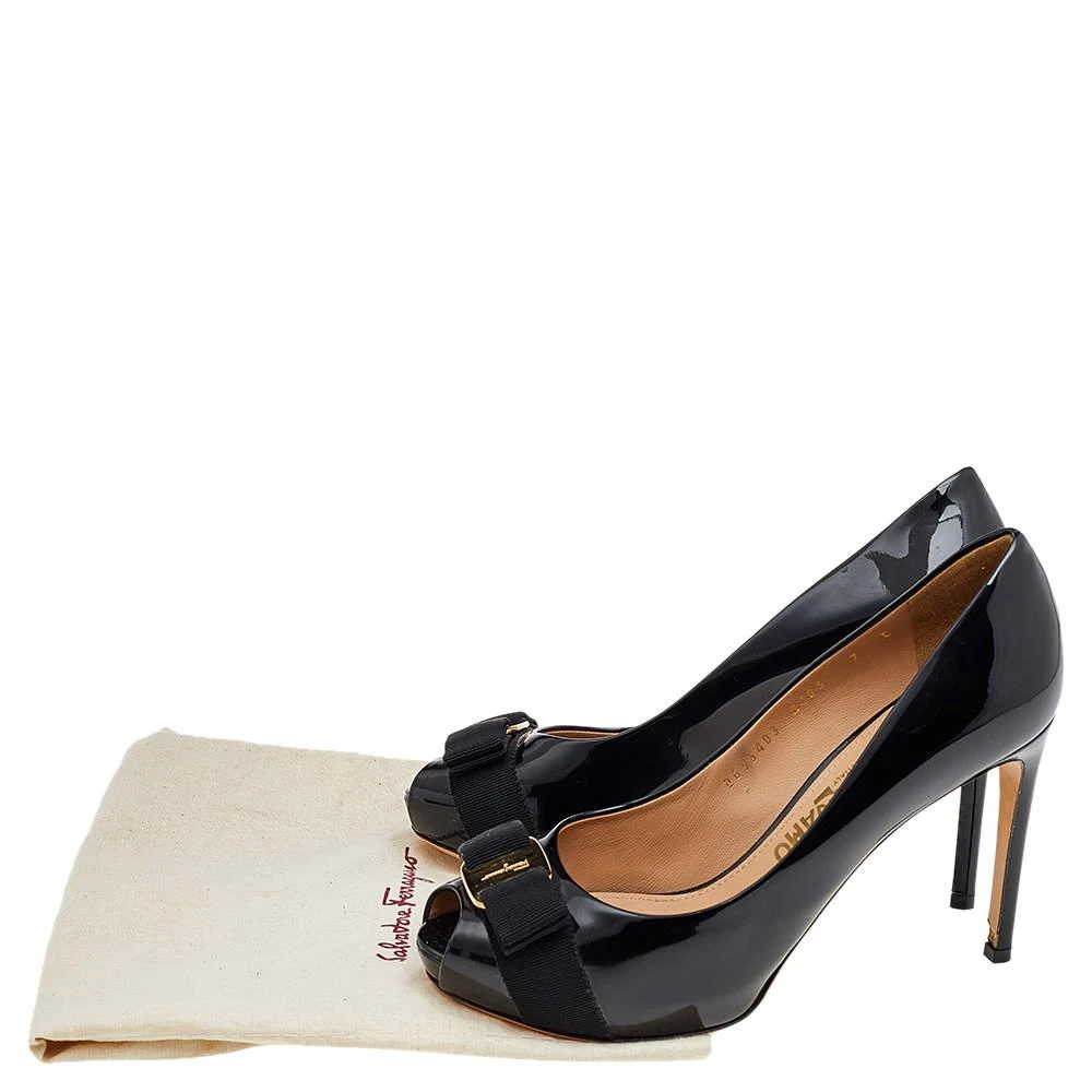 Salvatore Ferragamo Salvatore Ferragamo Black Patent Leather Vara Bow Peep Toe Pumps Size 41 8
