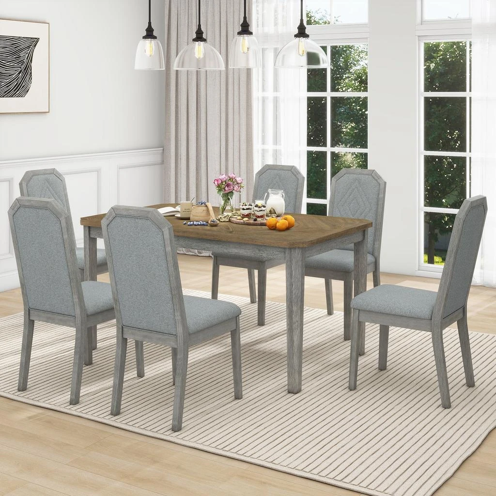 Streamdale Furniture Streamdale 7-Piece Farmhouse Dining Set Classic Rustic Table and 6 high-back design Chairs for Dining Room 1