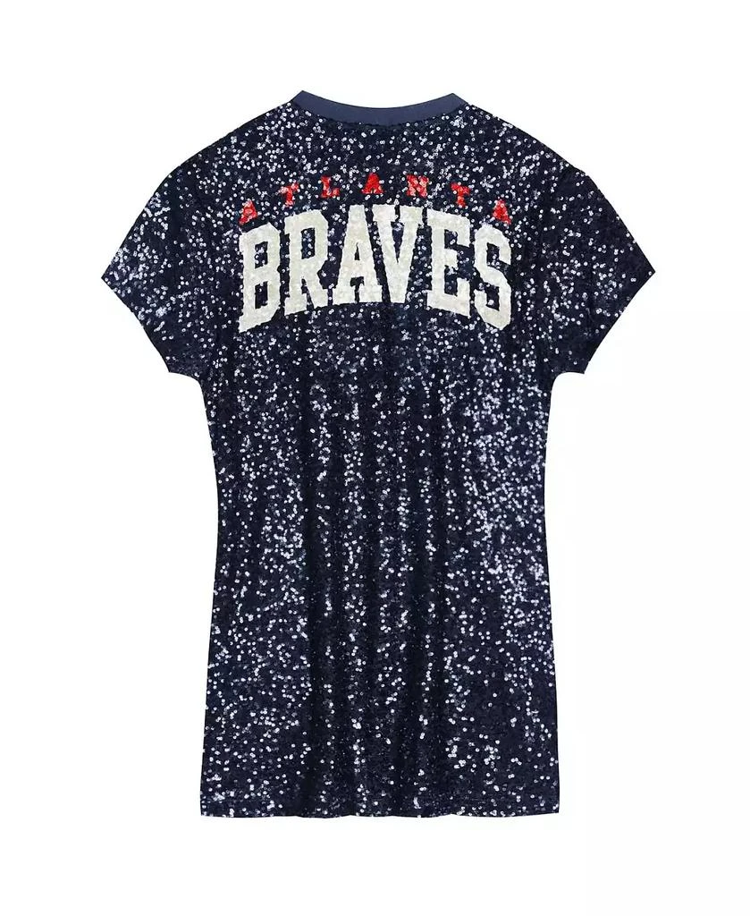 Outerstuff Big Girls Navy Atlanta Braves Sequin V-Neck Dress 3