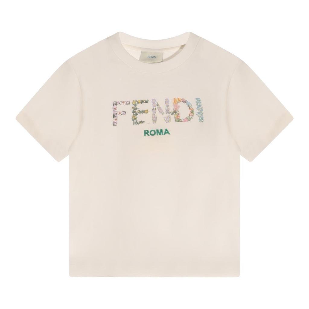 Shop Fendi Kids Logo Printed Crewneck T-Shirt on Sale at