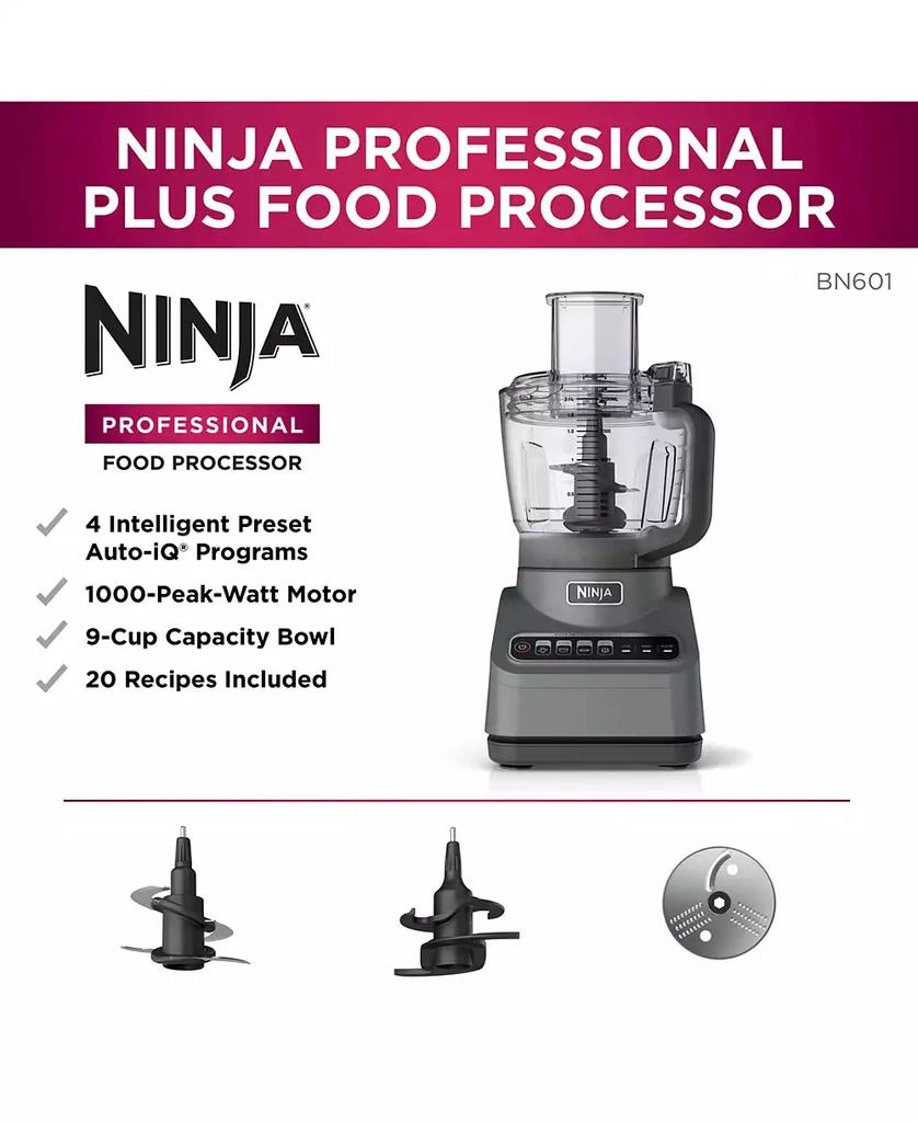 Ninja BN601 Professional Advanced Food Processor, 1000 Watts, 9-Cups, Auto-iQ Preset Programs 10