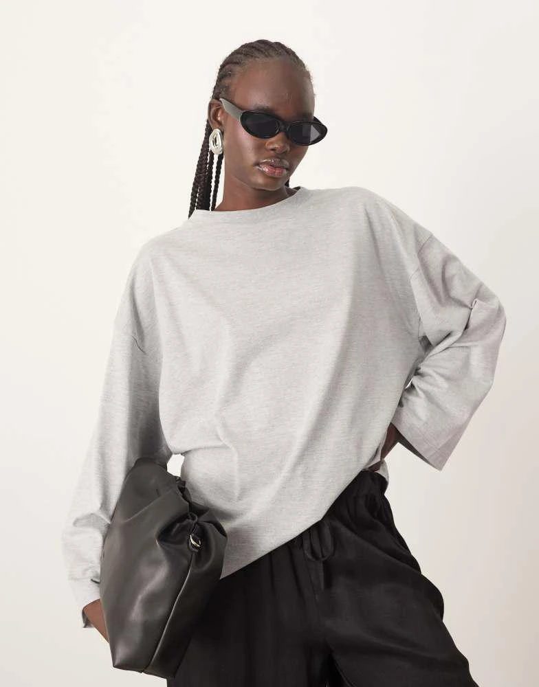 ARRANGE ARRANGE cotton oversized long sleeve t-shirt in grey marl 1