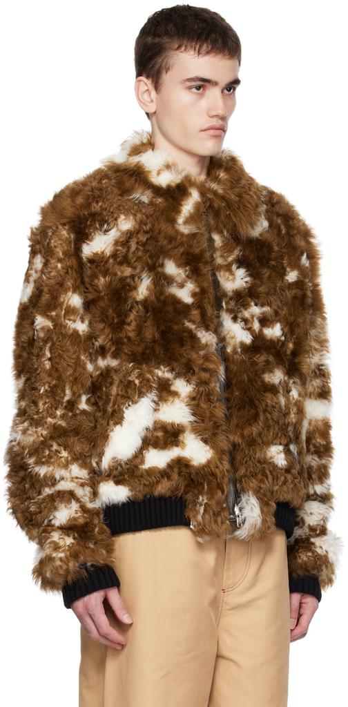 Marni Brown & White Spread Collar Fur Jacket