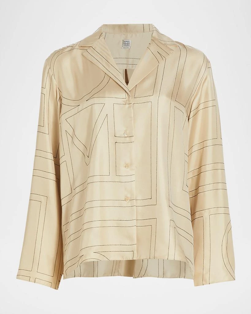 Totême Monogram-Embroidered Silk Pajama Top 1
