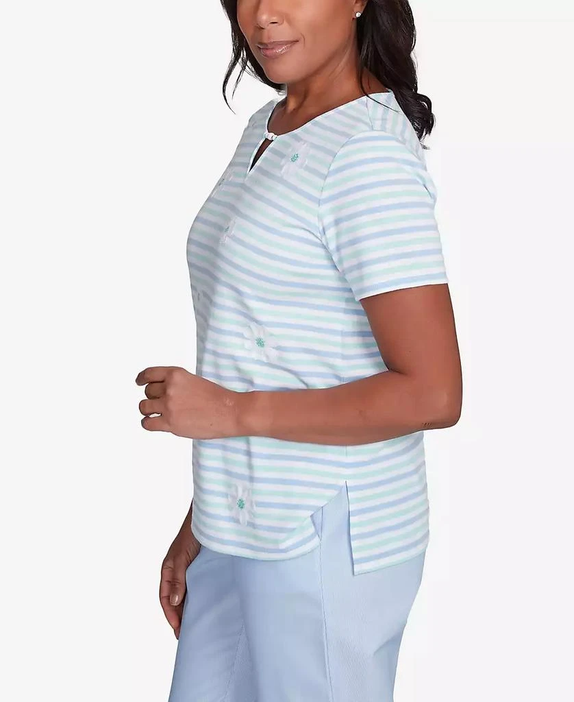 Alfred Dunner Petite St. Thomas Embroidered Daisy Striped Top 4