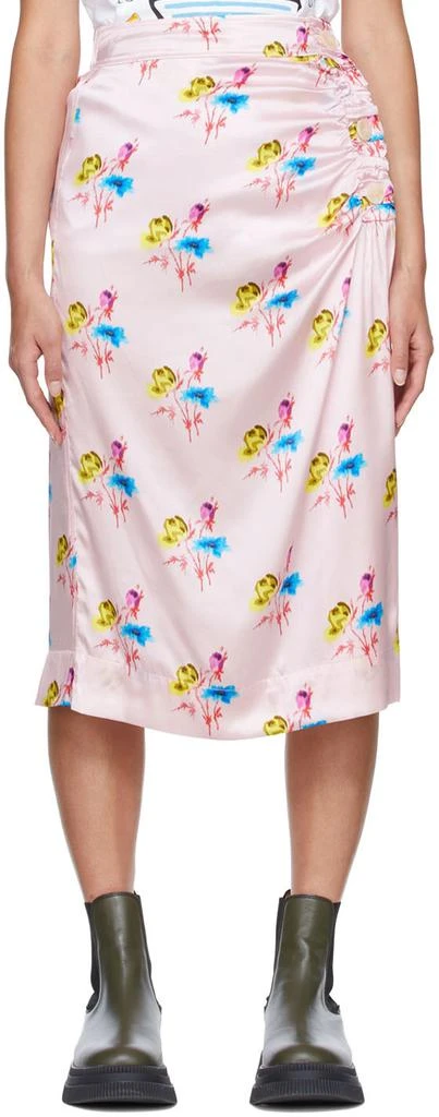 Ganni Pink Silk Midi Skirt 1