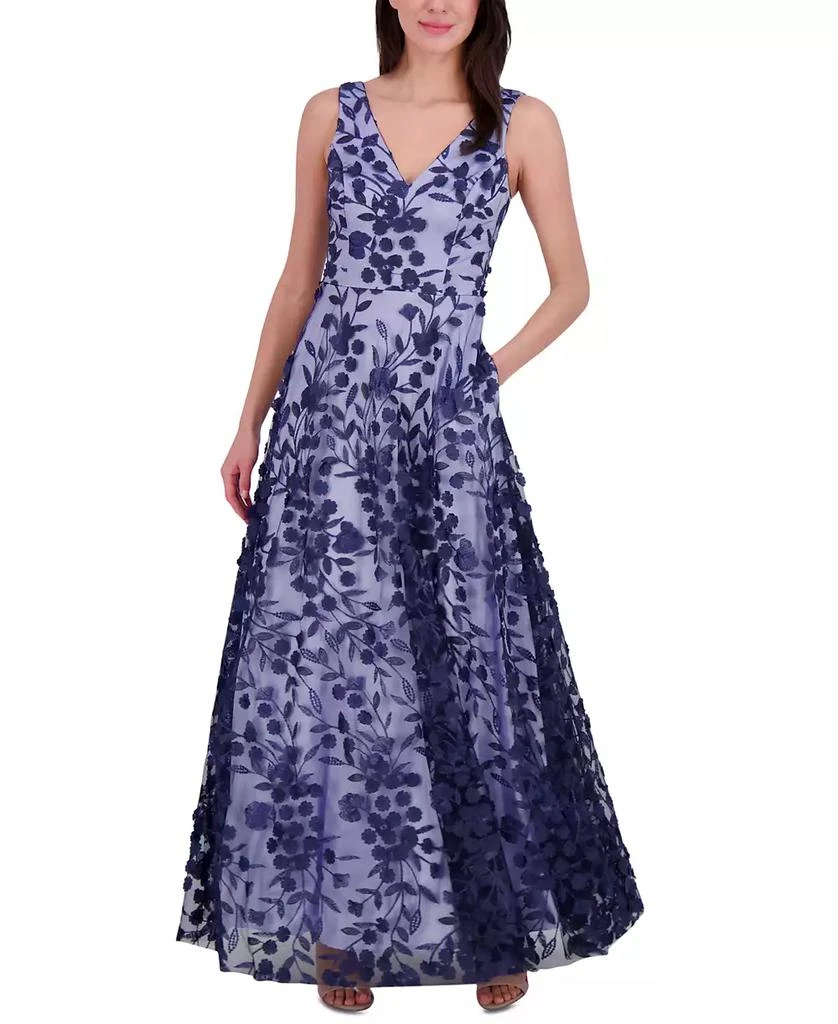 Eliza J Petite 3D Floral Appliqué Gown Dresses Skirts