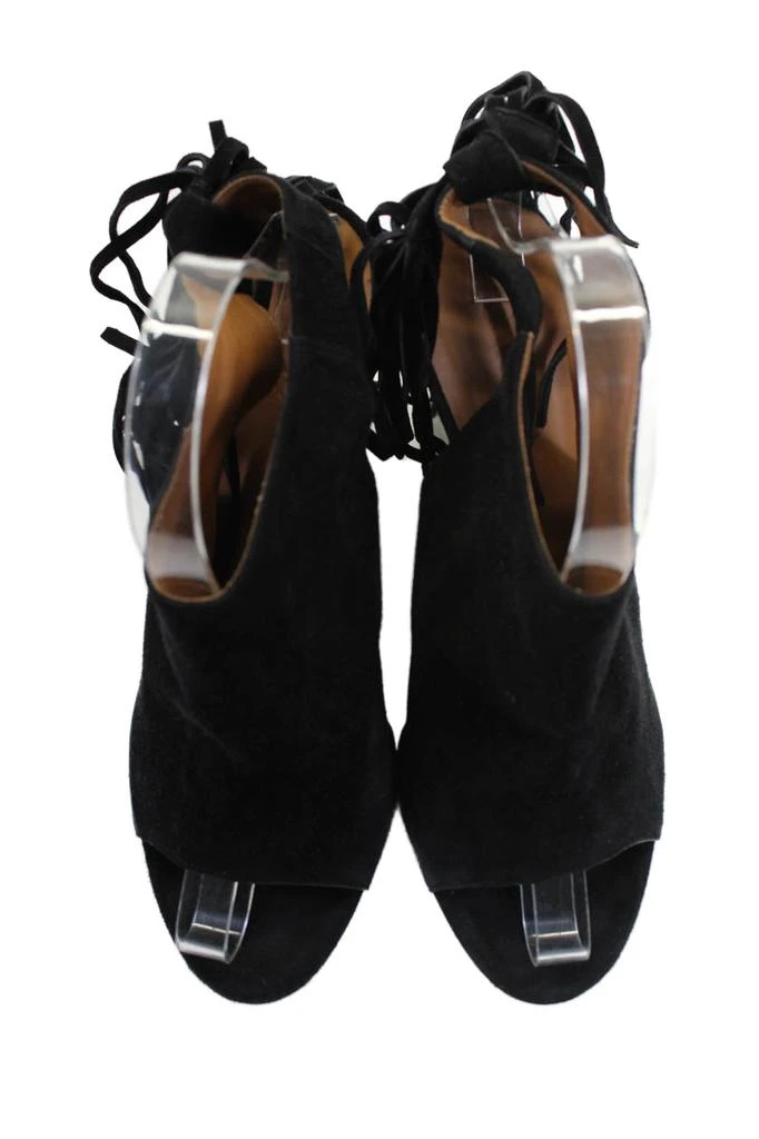 Chloé Womens Suede Peep Toe Tassel Trim Open Heel Wedges Black 2