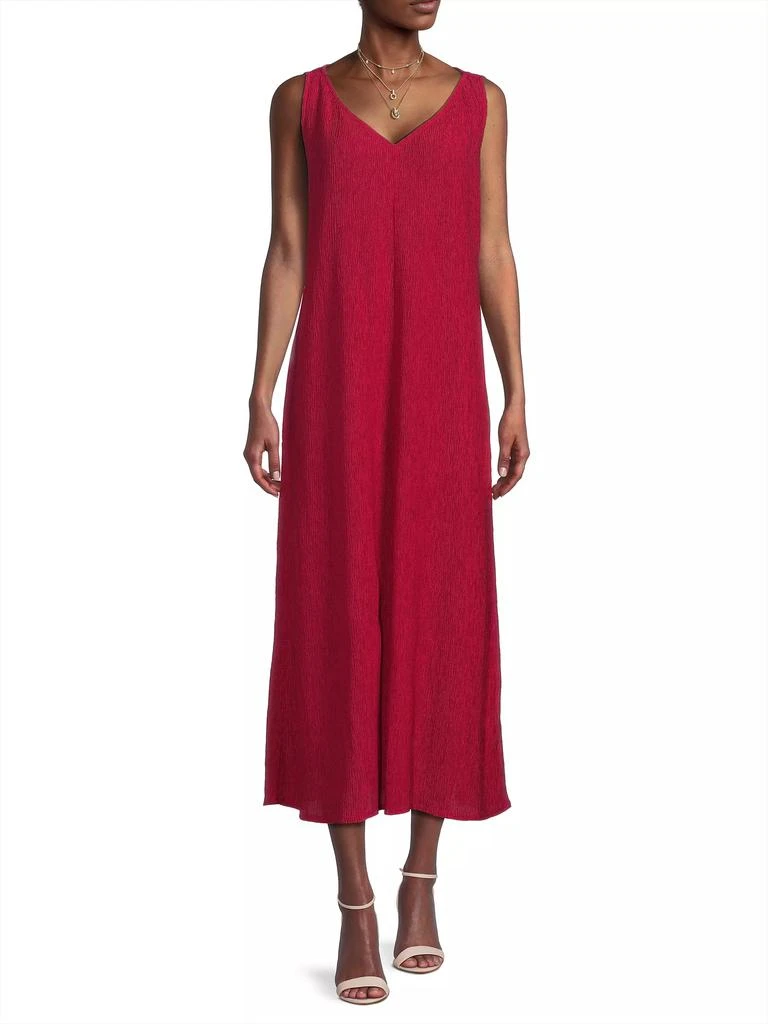 Eileen Fisher Plisse V-Neck Midi-Dress 2