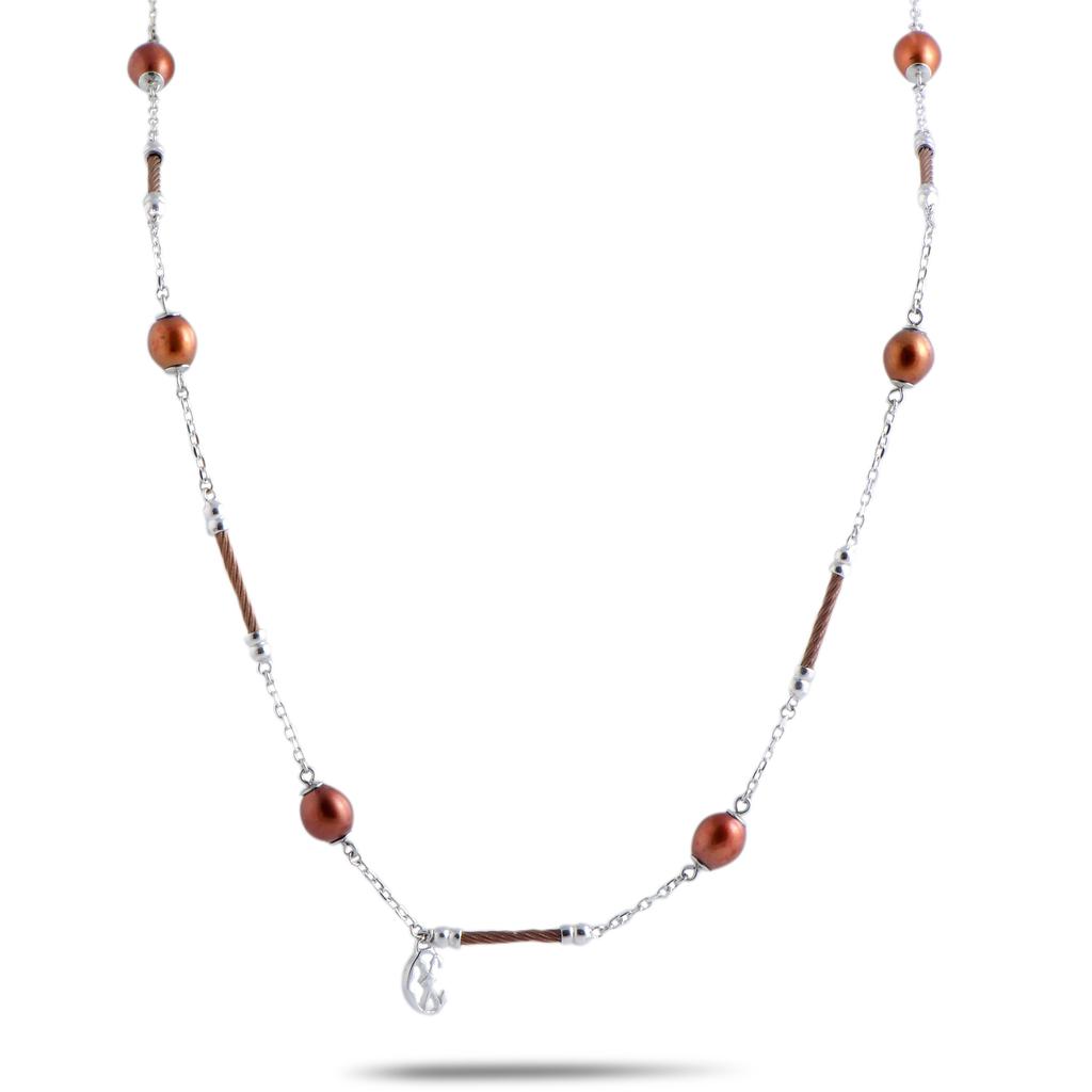 Charriol Pearl Stainless Steel Bronze PVD Brown Pearls Long Necklace