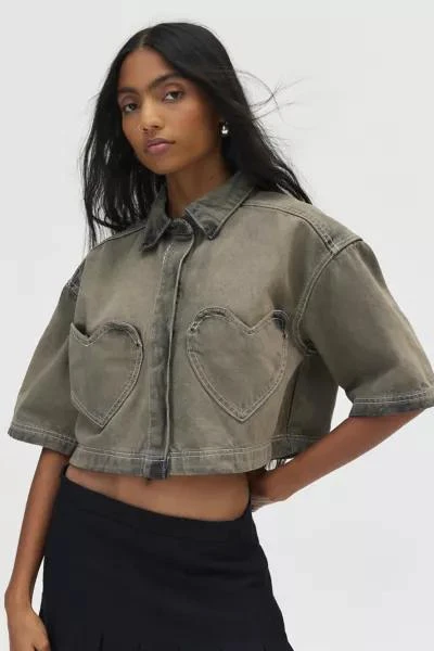 Native Youth Native Youth Lacy Heart Pocket Cropped Shirt 1