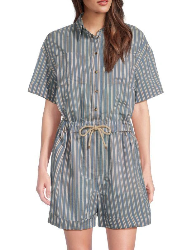 Brunello Cucinelli ​Striped Cotton-Silk Drawstring Romper 1
