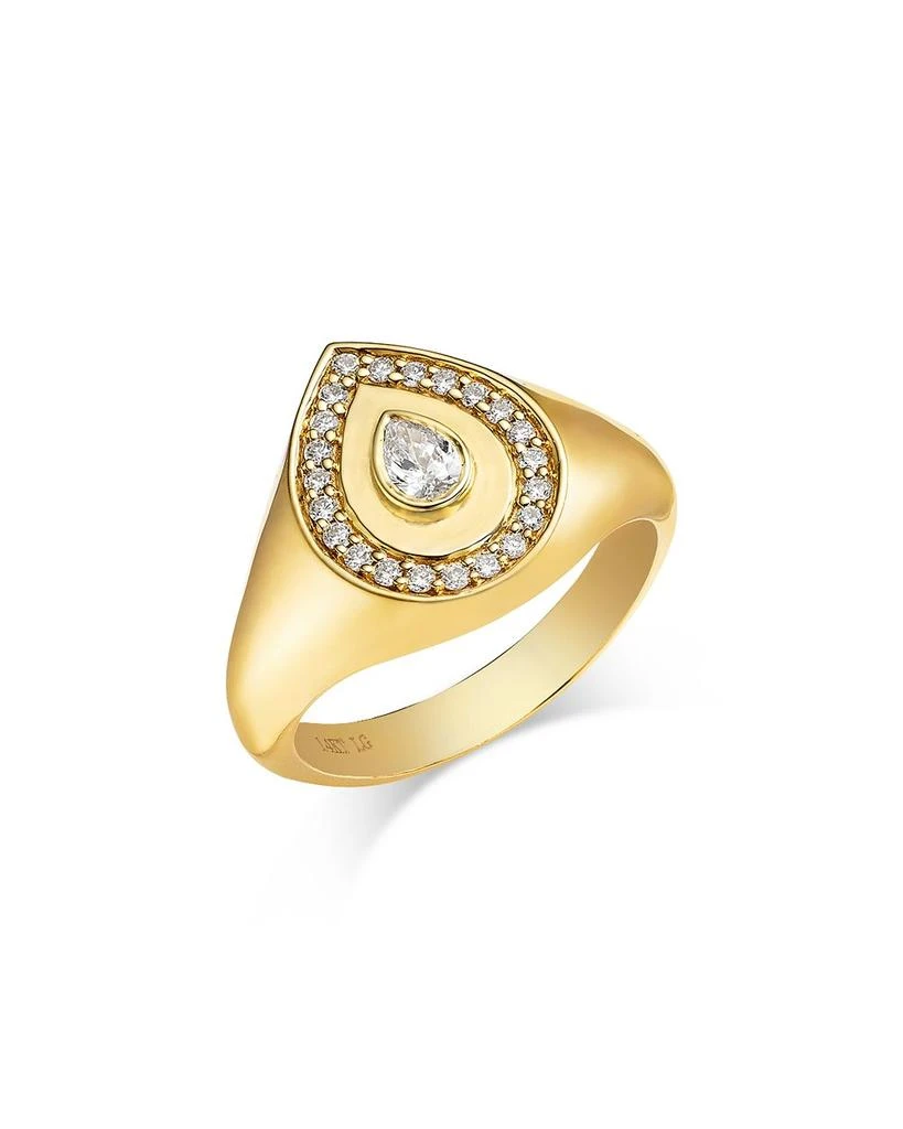 Moon & Meadow Pear Halo Lab Grown Diamond Signet Ring in 14K Yellow Gold, 0.4 ct. t.w. 1