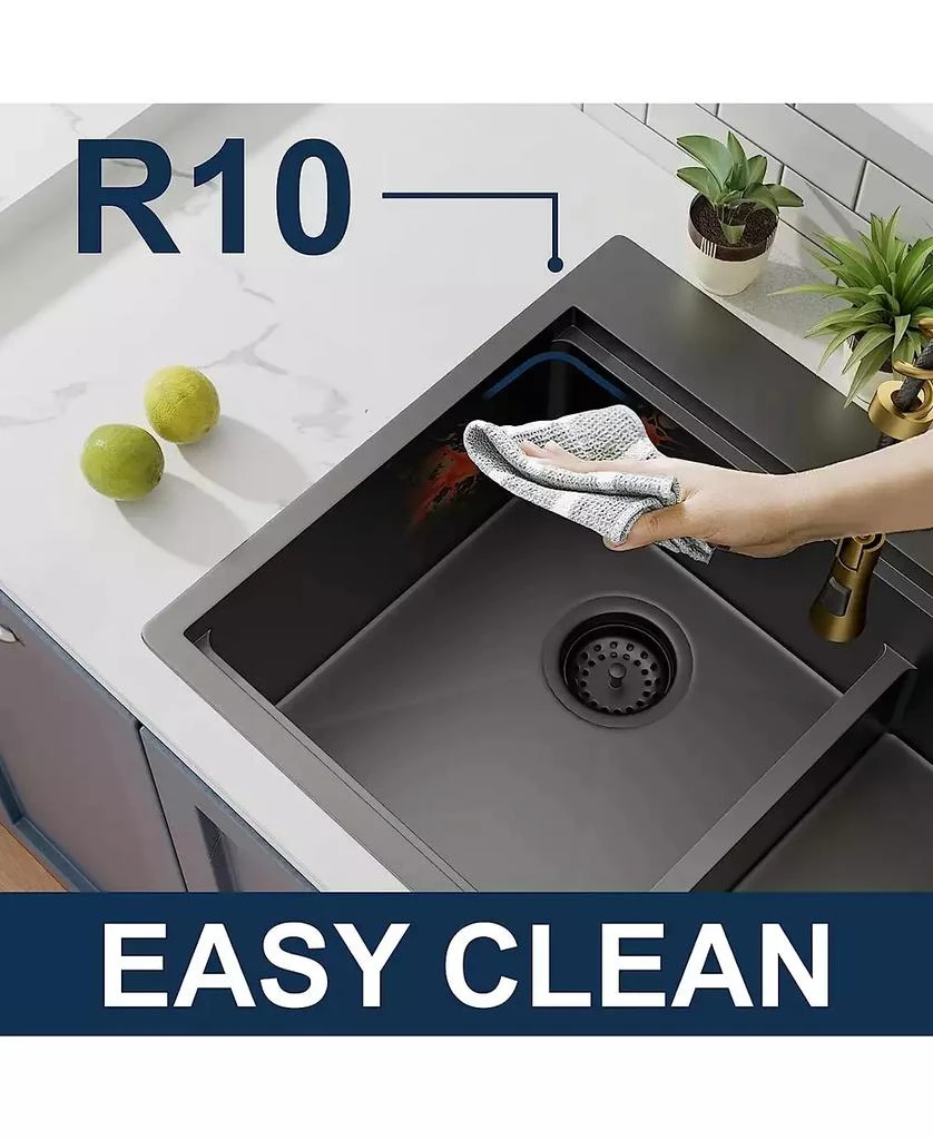 Flynama 33inch Gunmetal Black Topmount Workstation Kitchen Sink 16 Gauge Stainless Steel Double Bowl 5