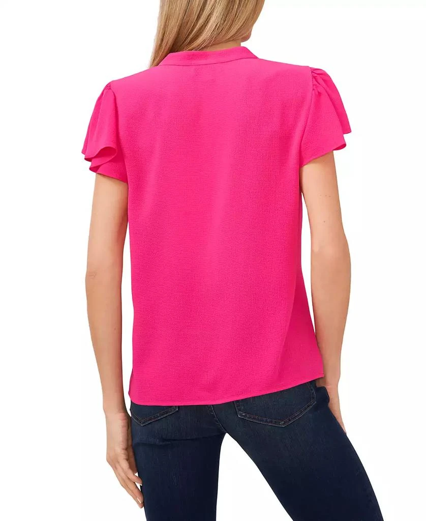 CeCe Women's Short Ruffled Sleeve Solid V-Neck Blouse 2