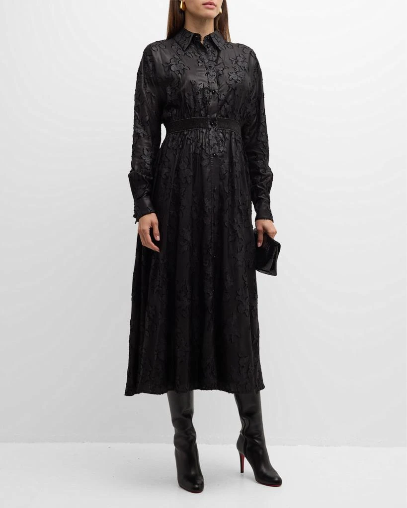 St. John Italian Floral Chinzed Fil Coupe Long-Sleeve Midi Shirtdress 3