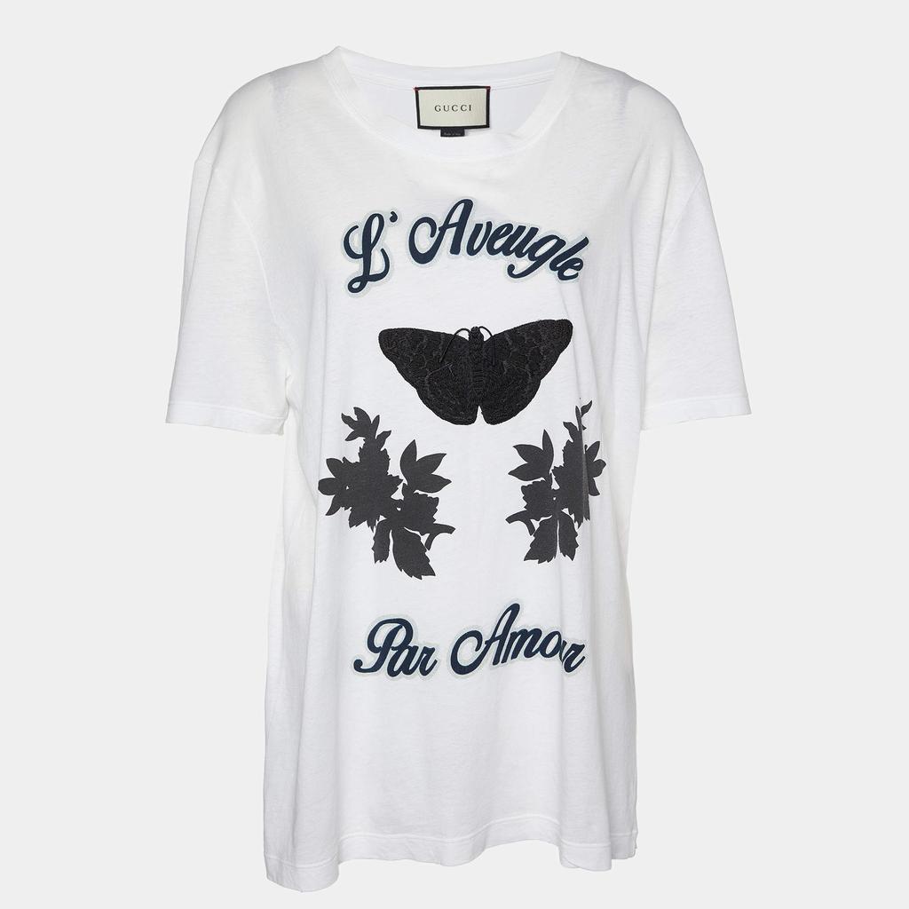 Gucci Gucci White L Aveugle Par Amour Print Cotton Crew Neck T Shirt L T Shirts Free Shipping BeyondStyle