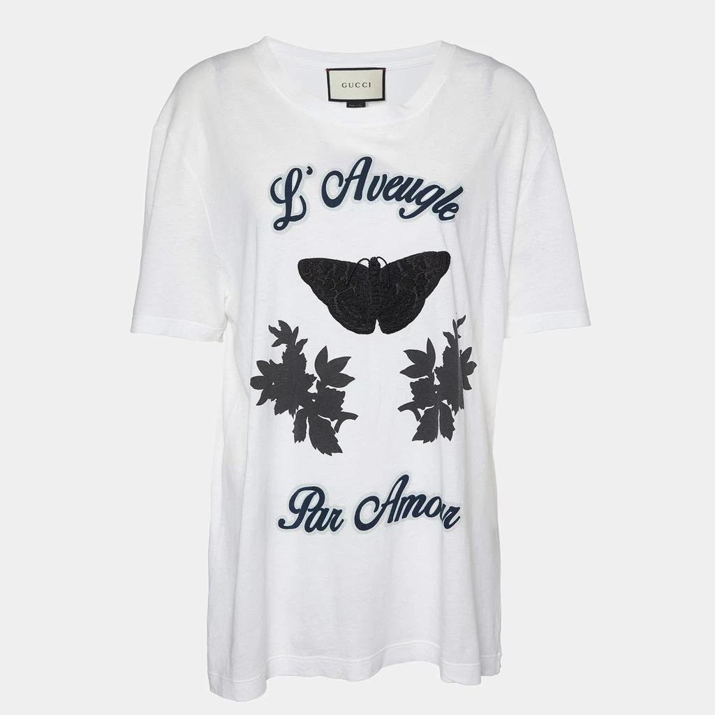 Gucci Gucci White L'Aveugle Par Amour Print Cotton Crew Neck T-Shirt L 1