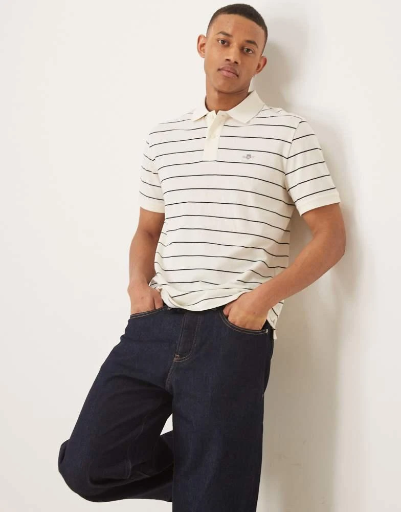 Gant GANT shield logo stripe pique polo in cream 1