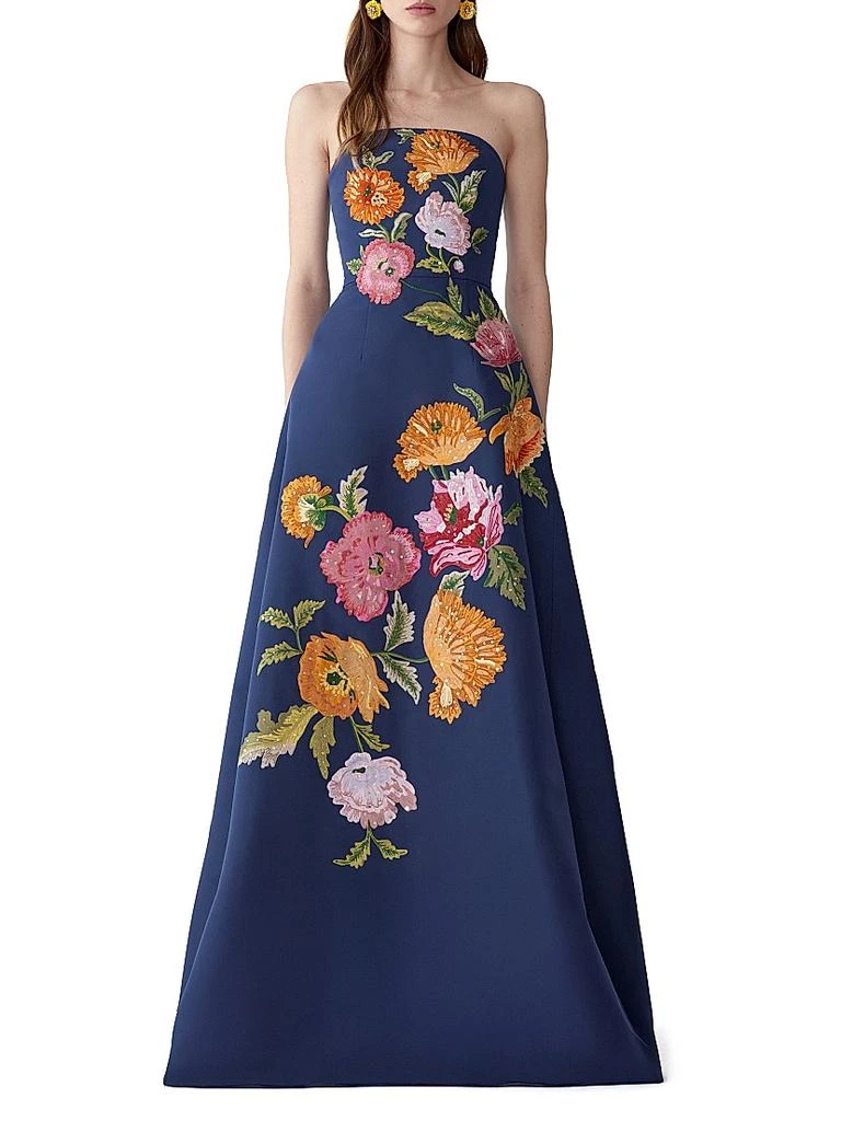 Carolina Herrera Floral-Embroidered Silk Strapless Gown - Dresses & Skirts  - Free Shipping - BeyondStyle
