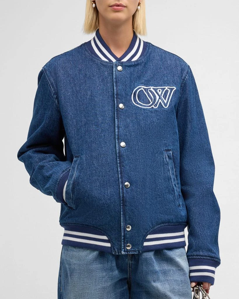 Off-White Logo Embroidered Denim Varsity Bomber Jacket 4
