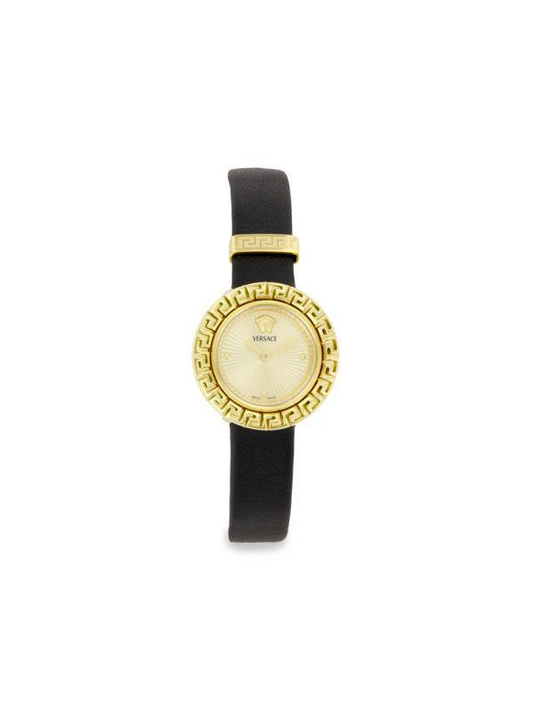 Versace La Greca Ion-Plated Yellow Gold
Gold Guilloché Dial Leather Strap Watch/28MM 1