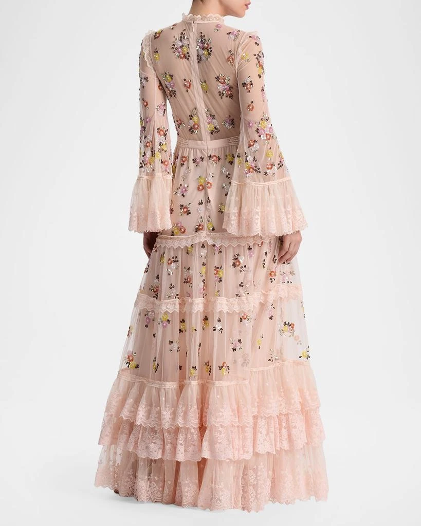 Alice + Olivia Allegra Floral Embellished Ruffle-Hem Dress 3