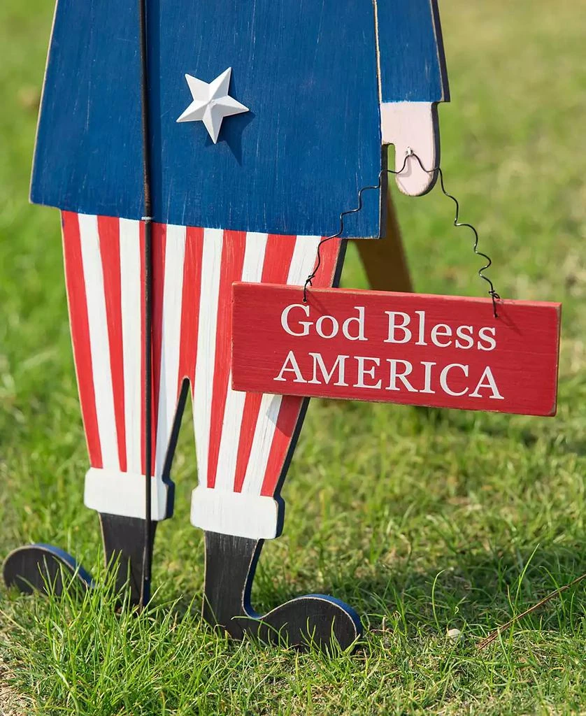 Glitzhome Wooden Patriotic Uncle Sam Yard Stake or Wall Decor or Porch Decor Kd, Three Function, 36" 7