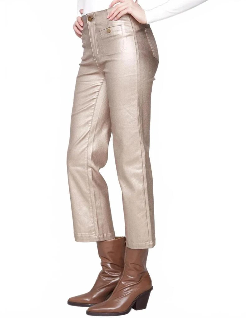 CHARLIE B Metallic Wax Twill Flare Leg Pant In Brass