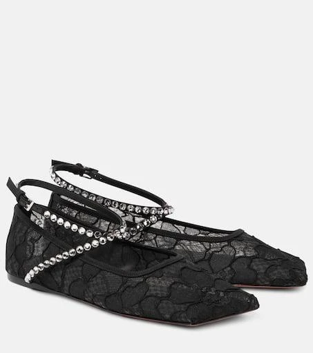 Amina Muaddi Ane embellished lace ballet flats 1
