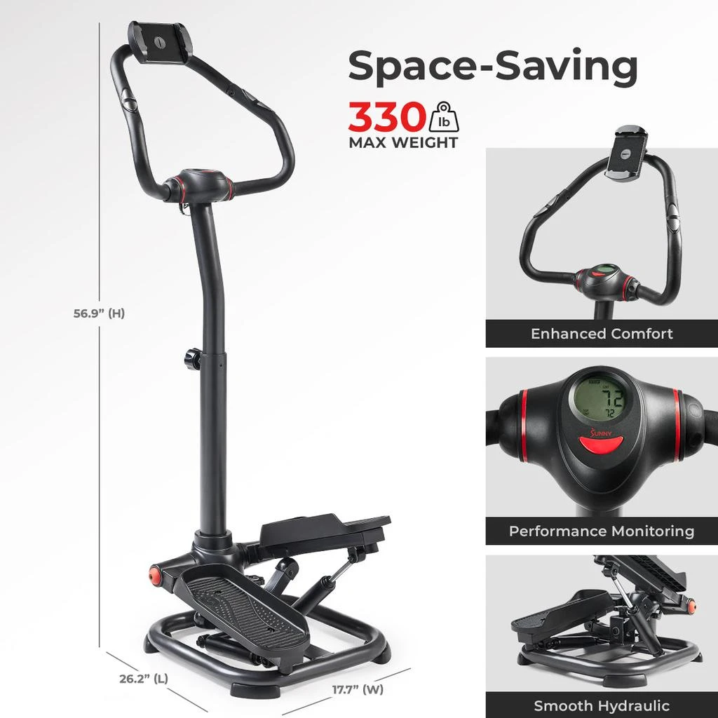 Sunny Health & Fitness Smart Heavy Duty Power Stepper with Handlebar and Resistance Bands 6
