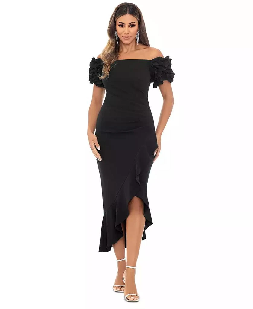 XSCAPE Petite Off-the-Shoulder Ruffle-Sleeve Midi Dress 1
