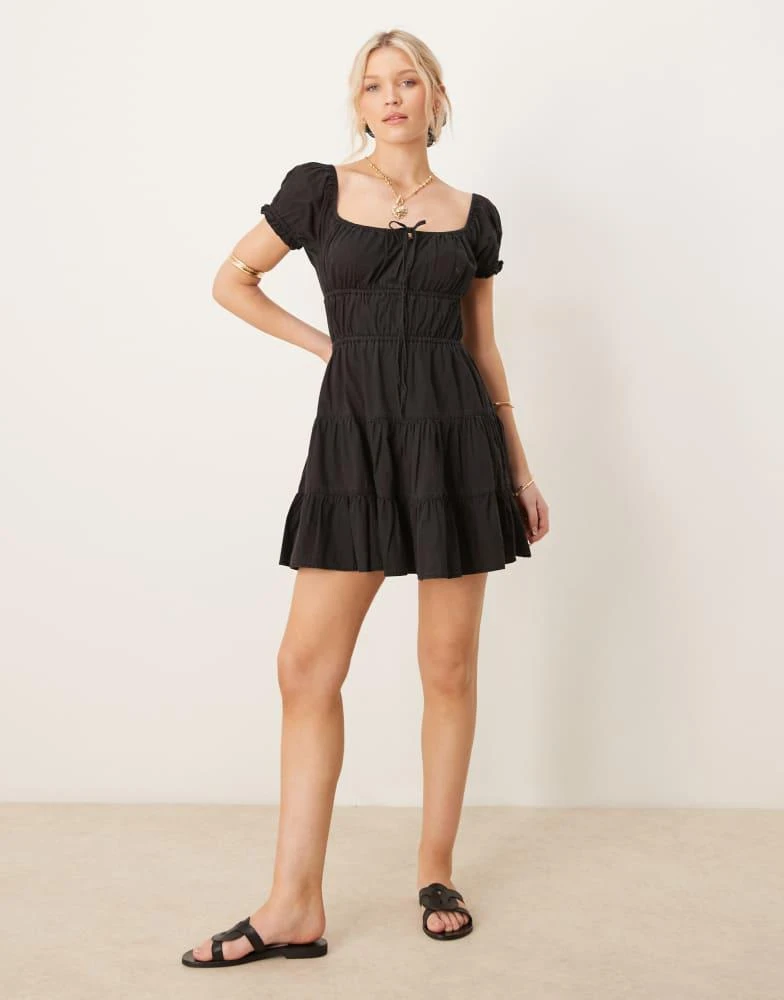 ASOS ASOS DESIGN soft denim smock tiered mini dress with tie detail in  black - Dresses & Skirts - BeyondStyle
