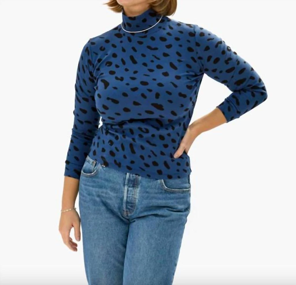 Clare V Le Turtleneck Tee In Faded Marine Jaguar 1