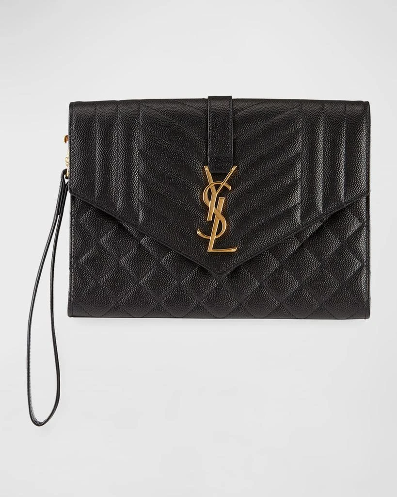 Yves Saint Laurent Envelope Flap YSL Clutch Bag in Grained Leather 1