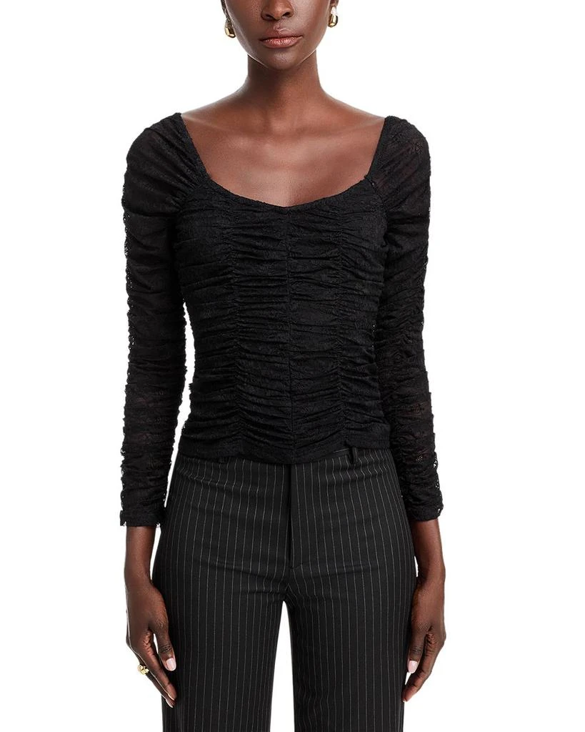 AQUA Mesh Lace Ruched Long Sleeve Top - Exclusive 6