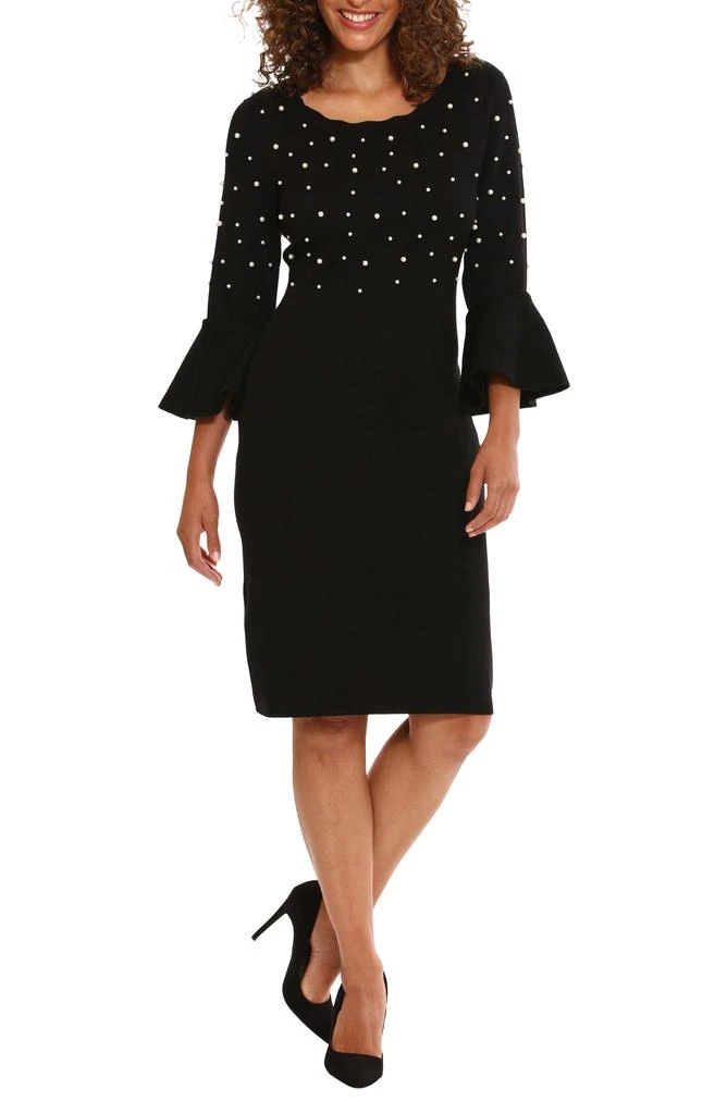 London Times Faux Pearl Appliqué Bell Sleeve Dress 1