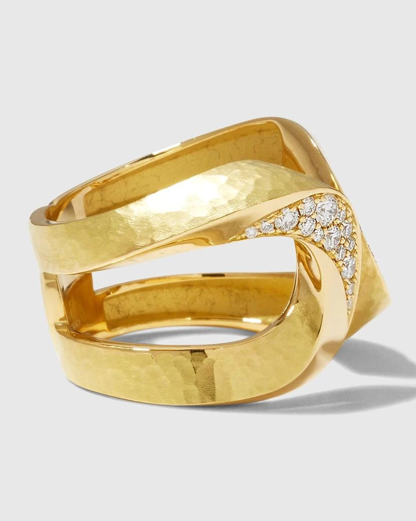 Vendorafa Yellow Gold Hammered Diamond Ring, Size 7 4