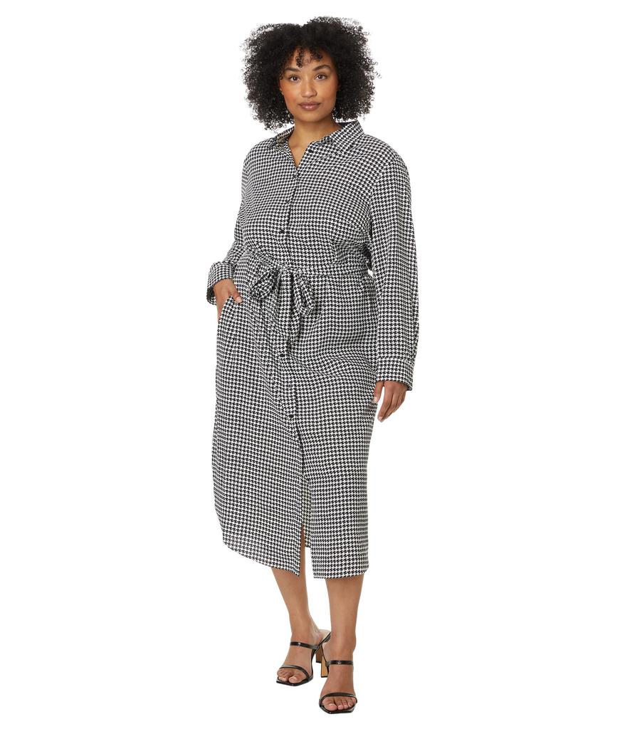LAUREN Ralph Lauren Plus-Size Houndstooth Belted Crepe Shirtdress
